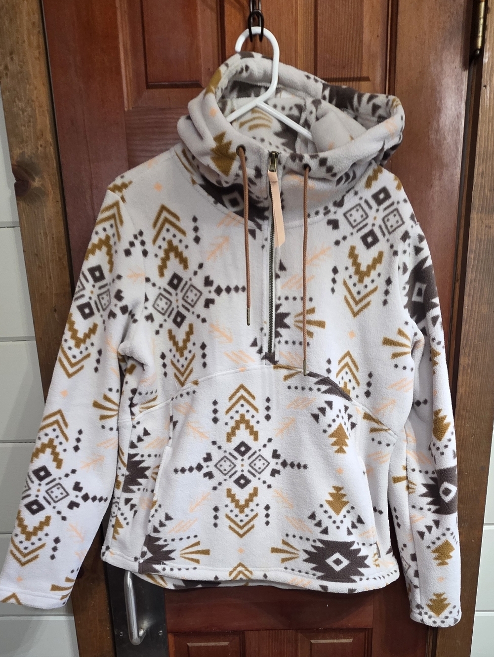 Avalanche Women's Fleece Pullover Hoodie in White, Brown & Mustard